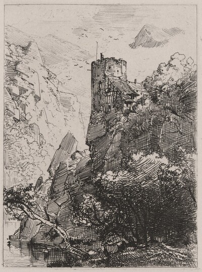 Watchtower on a Cliff with a Stream
