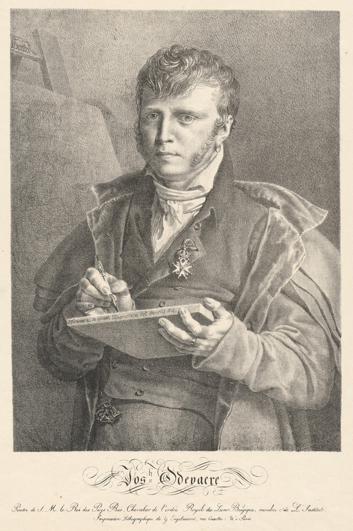 Self-Portrait of the Artist Drawing on a Lithographic Stone by Joseph Denis Odevaere