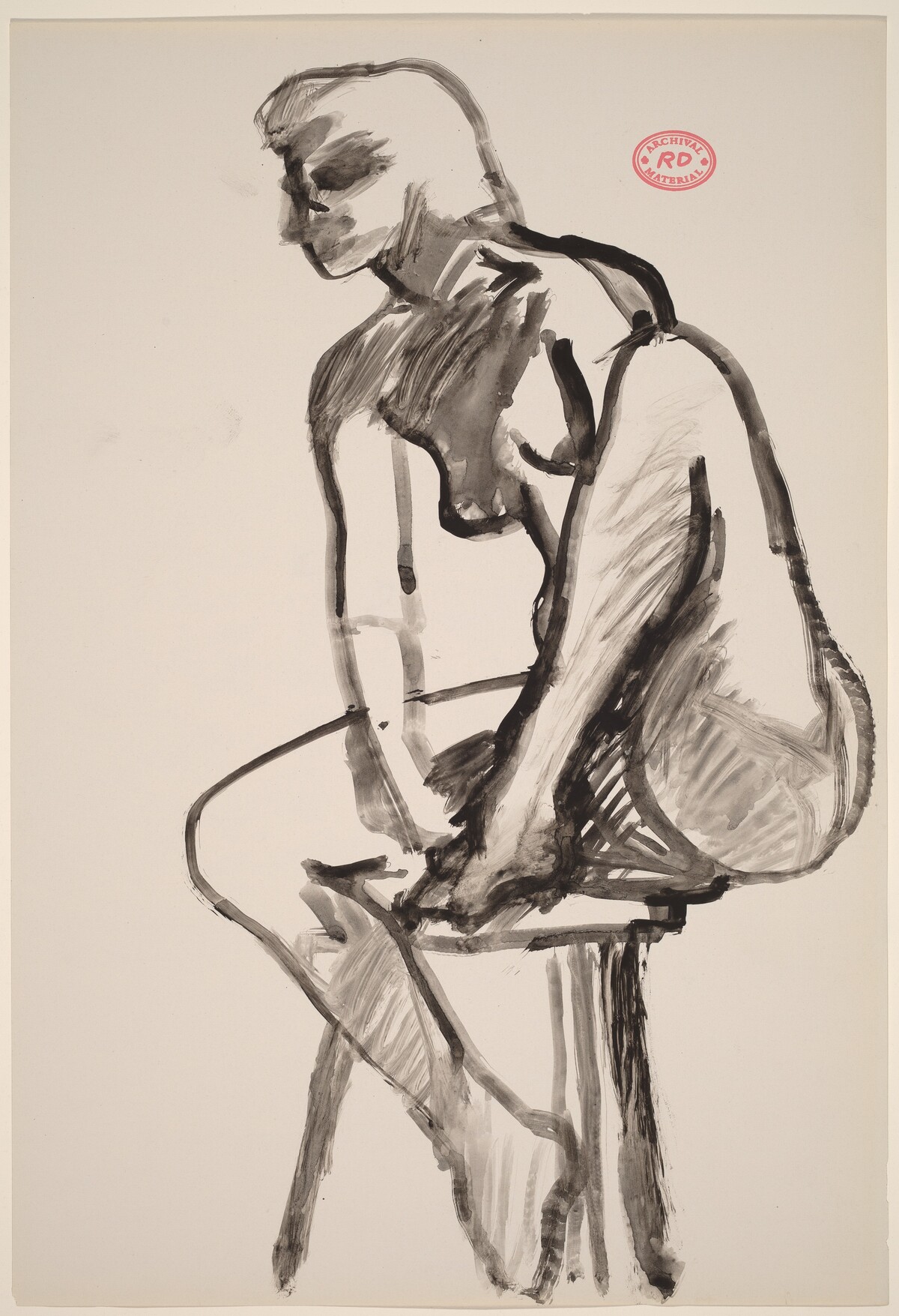 Untitled [female nude in stool with left foot on seat] by Richard Diebenkorn