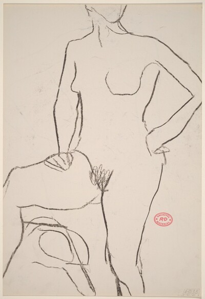 Untitled [standing female nude with left hand on hip] [verso]