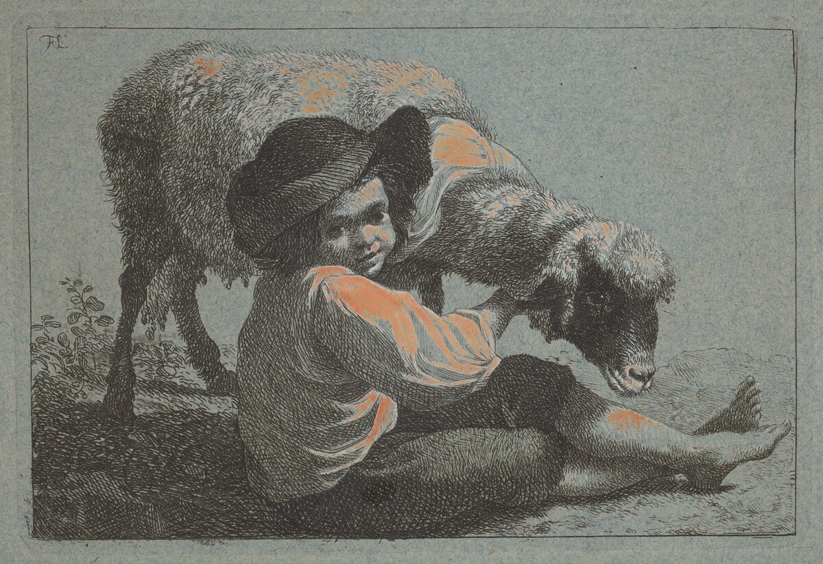 Seated Peasant Boy Holding a Sheep by Francesco Londonio