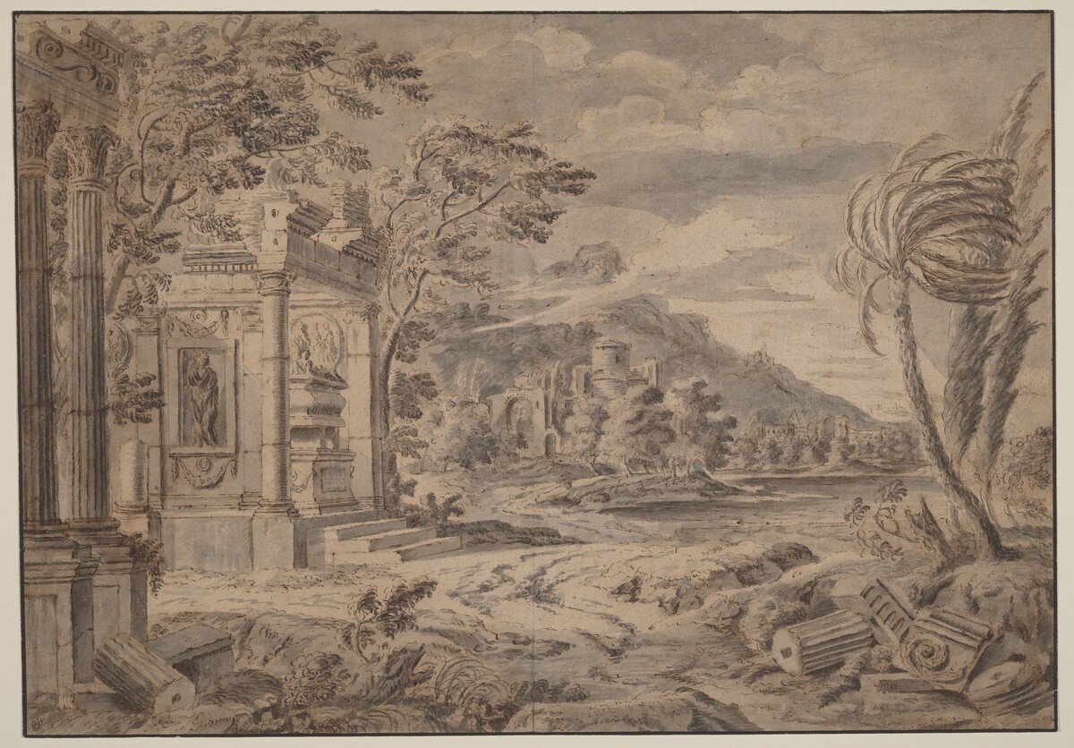 Antique Ruins along a Mountain Coast by Johann Franciscus Ermels