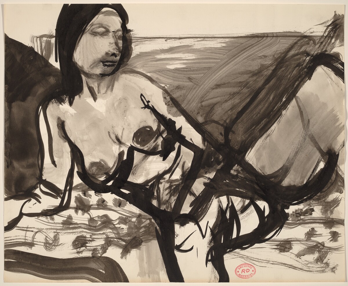 Untitled [female nude resting on a patterned cushion] by Richard Diebenkorn