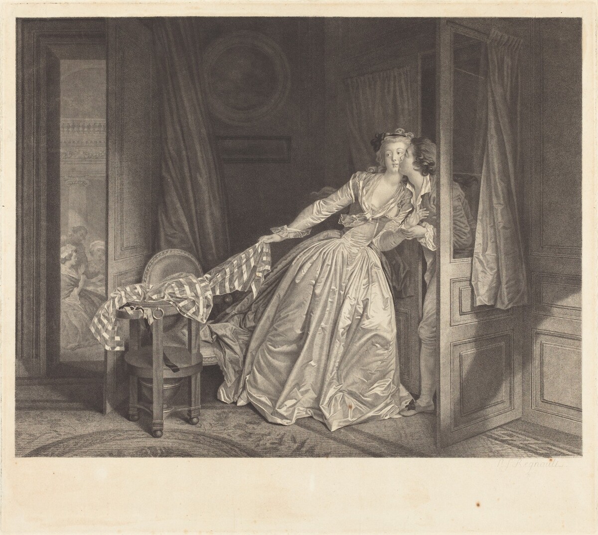 Le Baiser à la Derobée (The Stolen Kiss) by Nicolas François Regnault after Jean-Honoré Fragonard