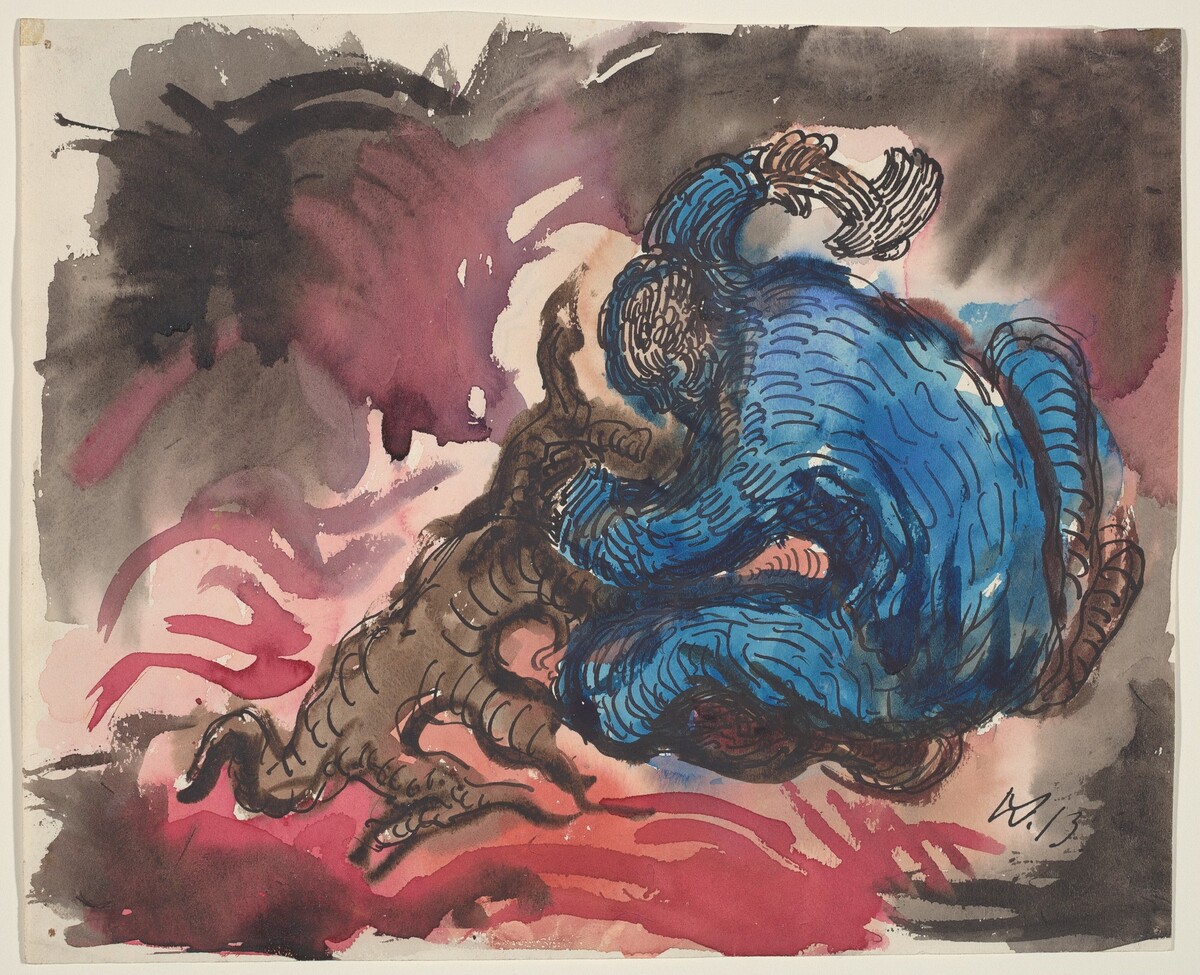 Hölzfaller (recto) by Wilhelm Morgner