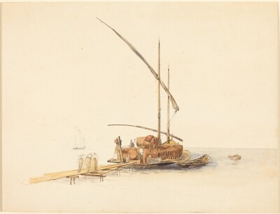 Wine Barrels Loaded onto a Sailing Barge at Vevey