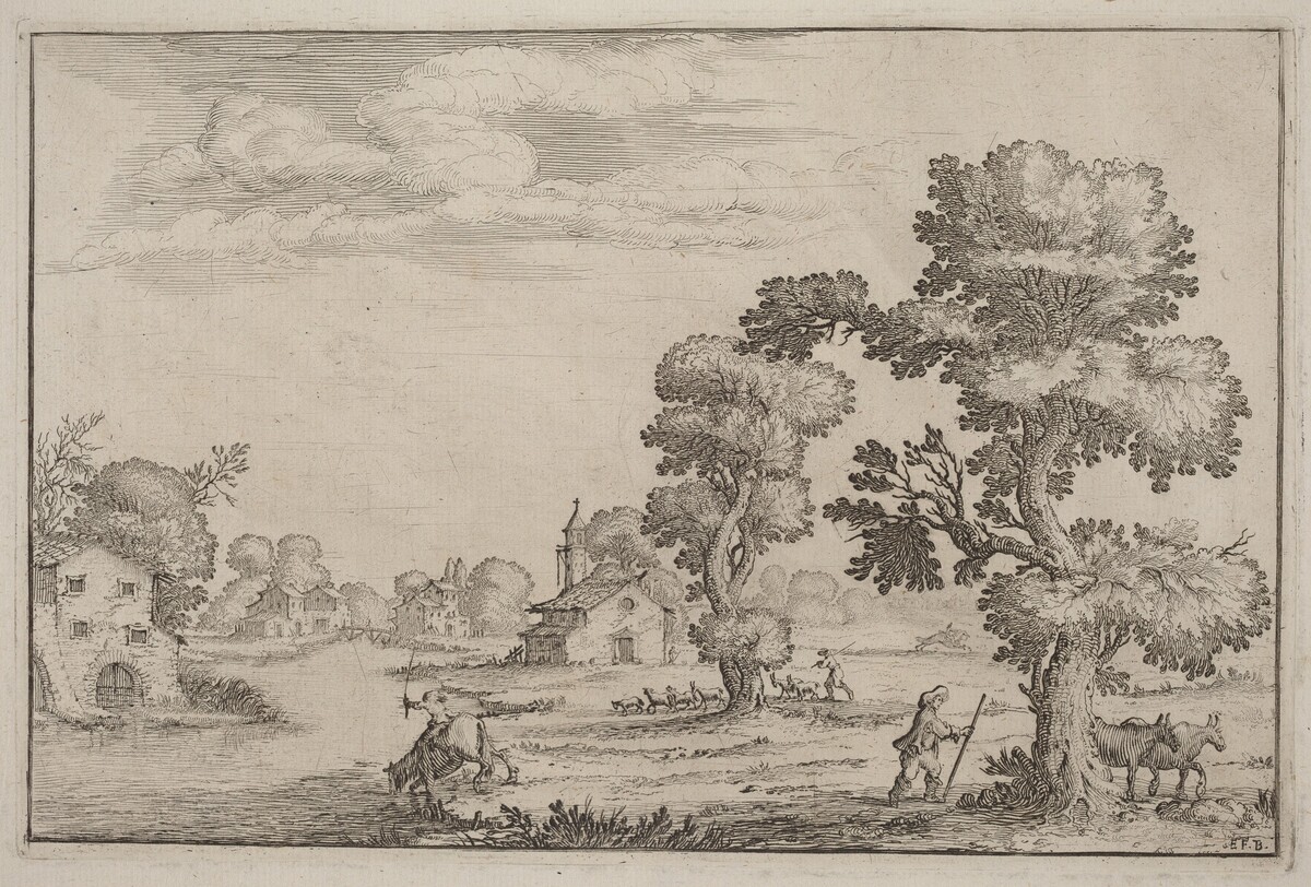 Lakeside Village with Herdsmen by Ercole Bazicaluva