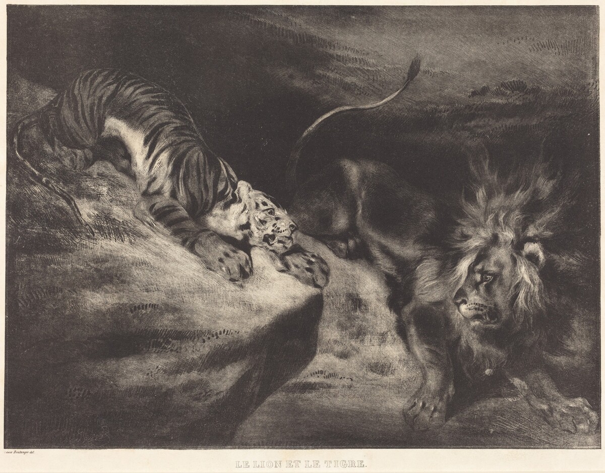 Le Lion et le tigre by Louis-Candide Boulanger after Eugène Delacroix