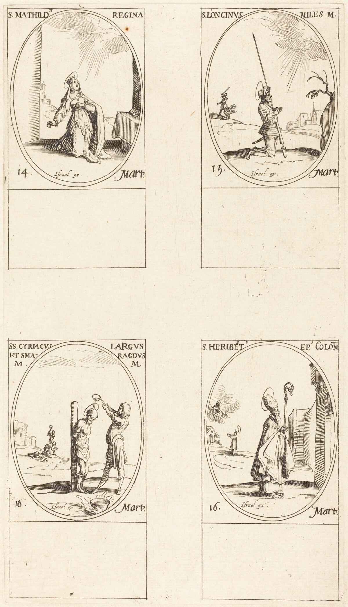 St. Matilda; St. Longinus; St. Cyriacus; St. Heribert by Jacques Callot