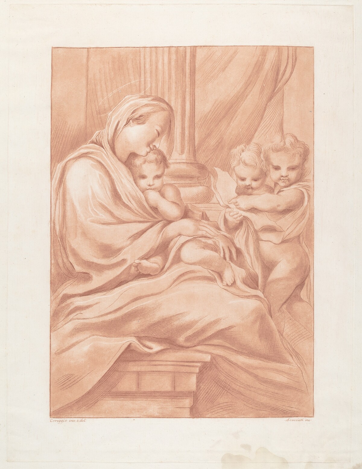 Virgin and Child with Two Angels by Andrea Scacciati after Correggio