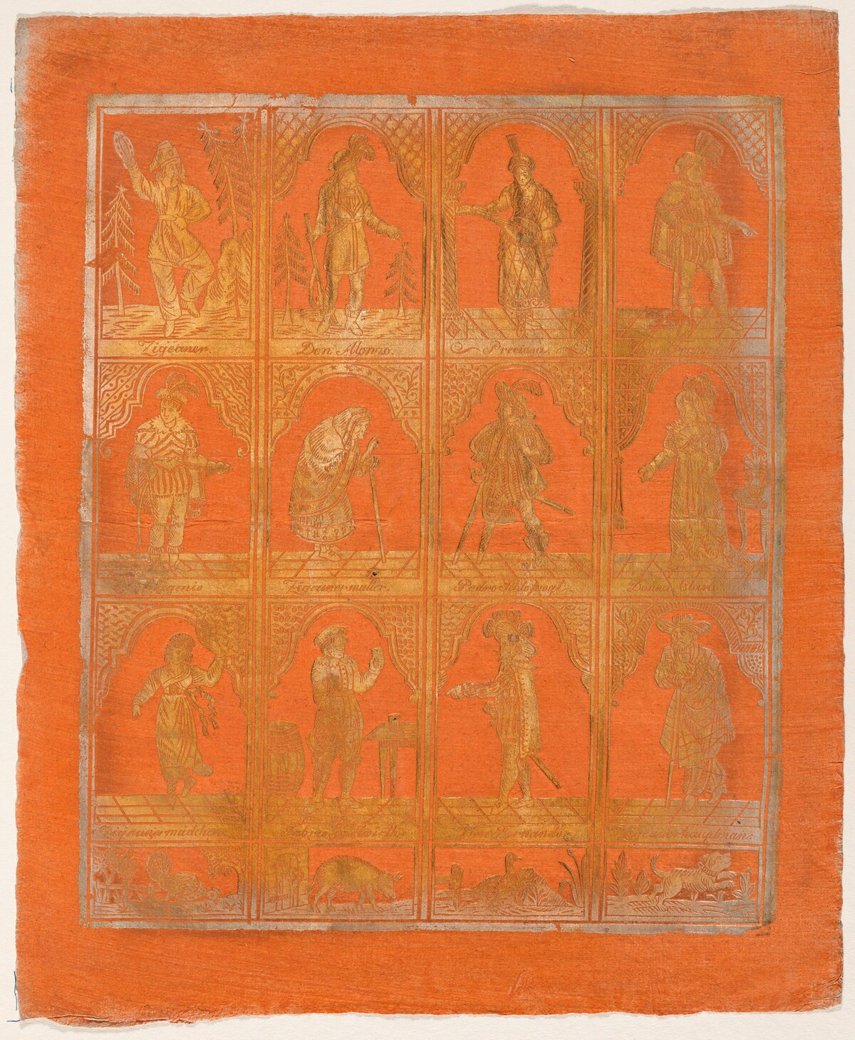 Endpaper with Twelve Standing Figures by German 18th Century