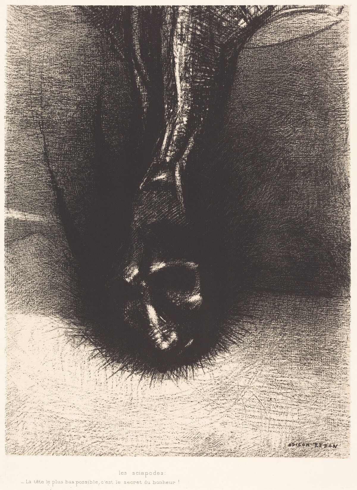 Les Sciapodes: La tete le plus bas possible, c'est le secret du bonheur! (The Skiapods: "The head as low as possible, that is the secret of happiness!") by Odilon Redon