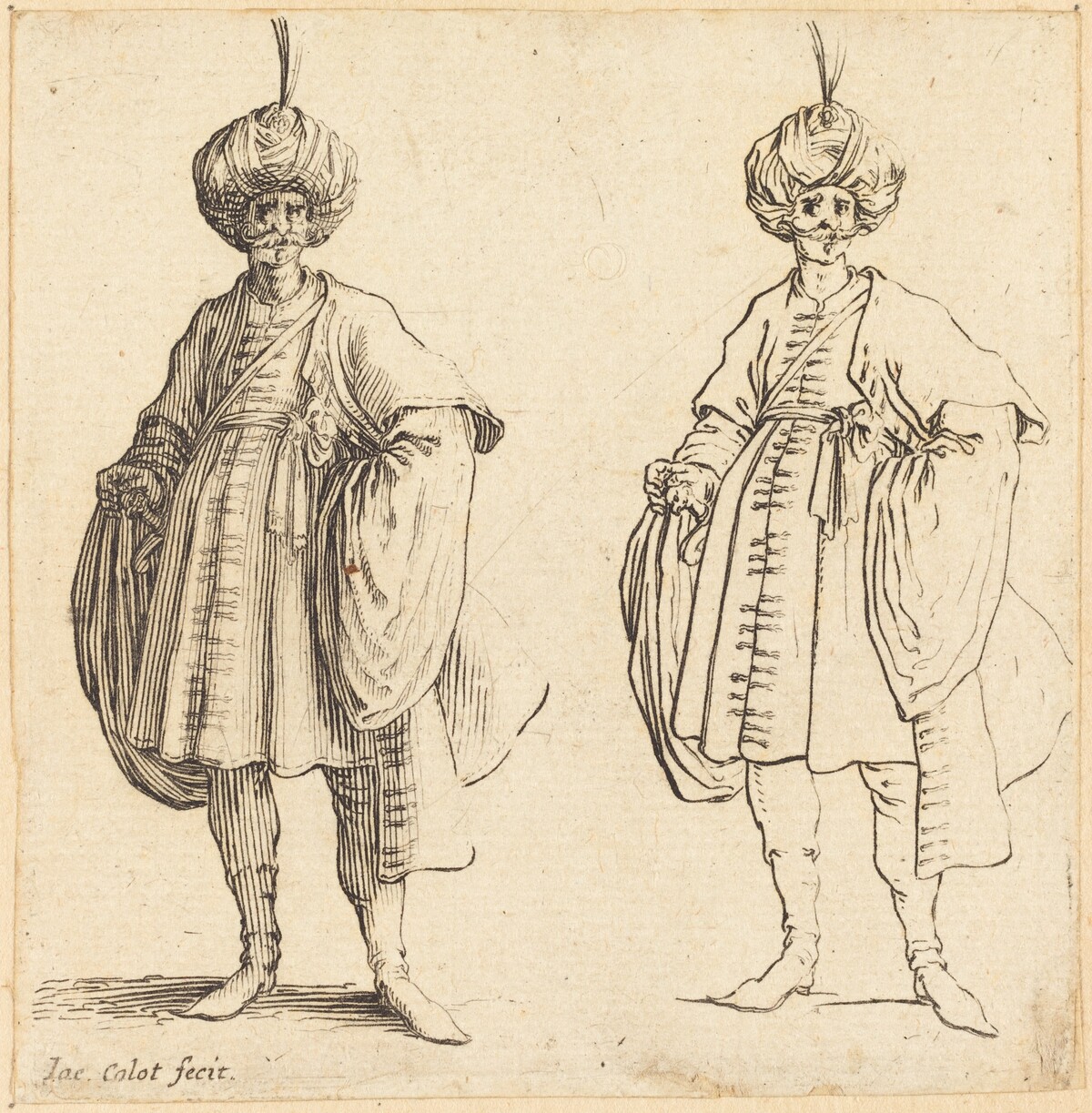 Two Turks Dressed in Turbans with a Plume by Jacques Callot