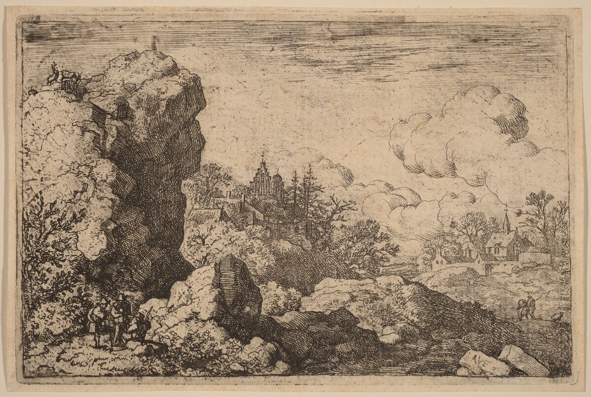 Three Travelers at the Foot of a High Rock by Allart van Everdingen