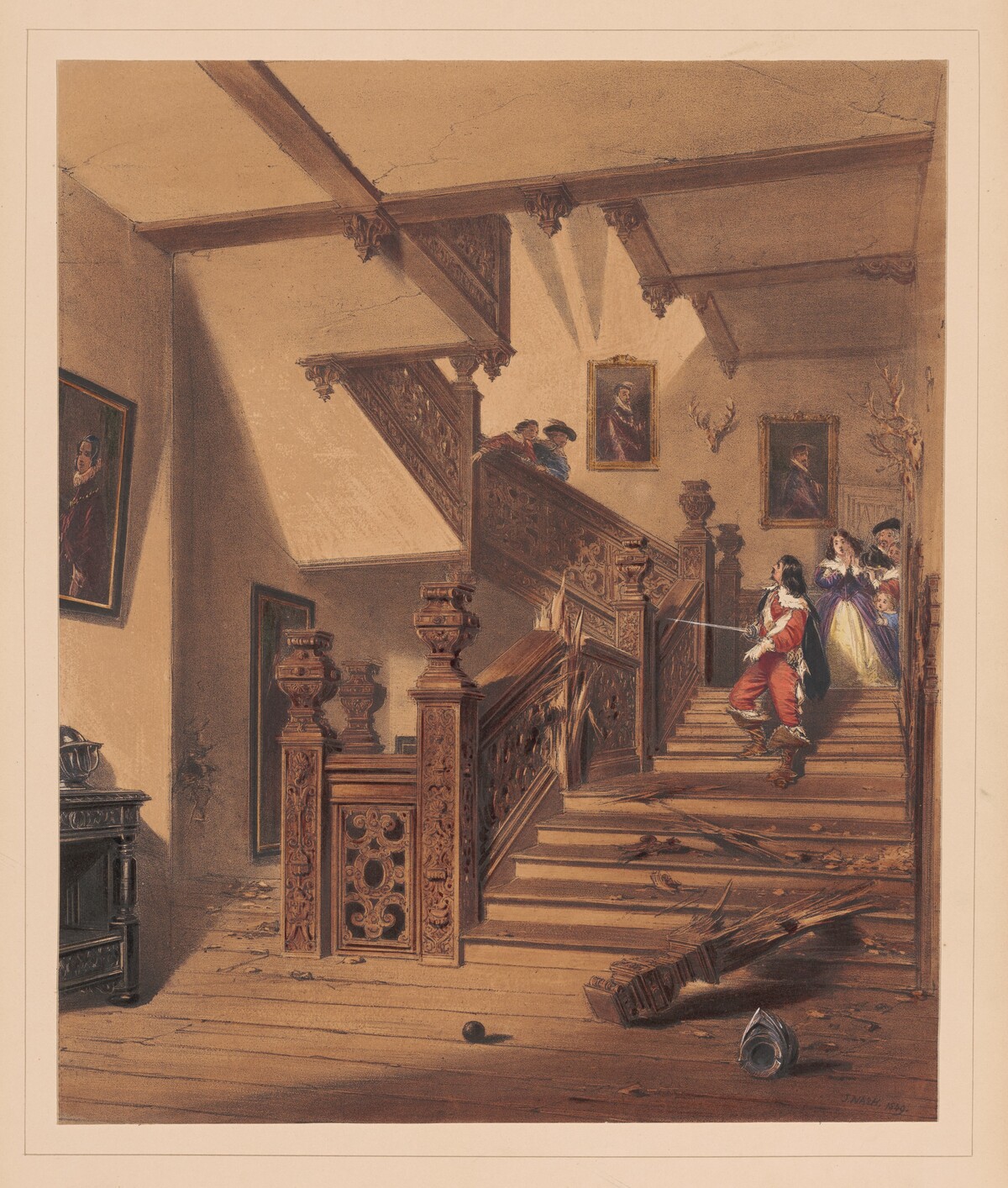 Staircase, Aston Hall, Warwickshire by Joseph Nash