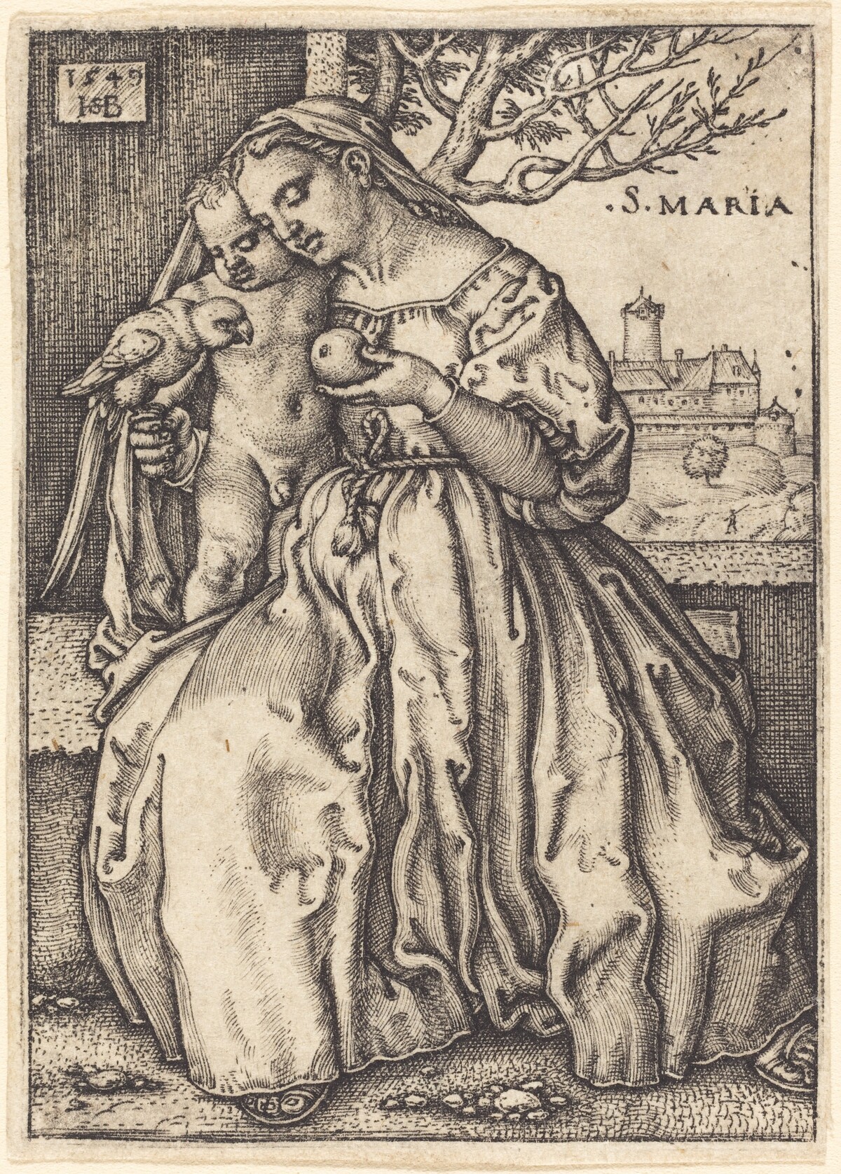 The Virgin and Child with a Parrot by Sebald Beham, after Barthel Beham