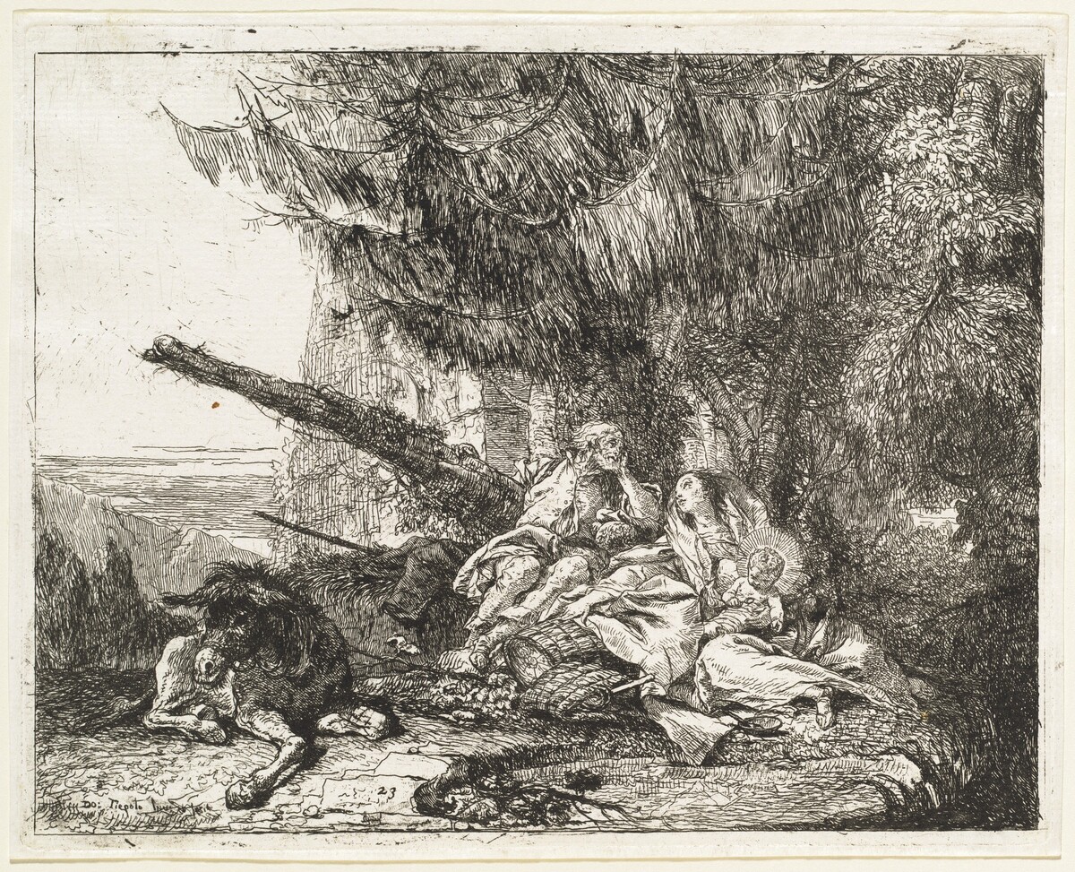 The Rest on the Flight, with Holy Family under a Tree by Giovanni Domenico Tiepolo