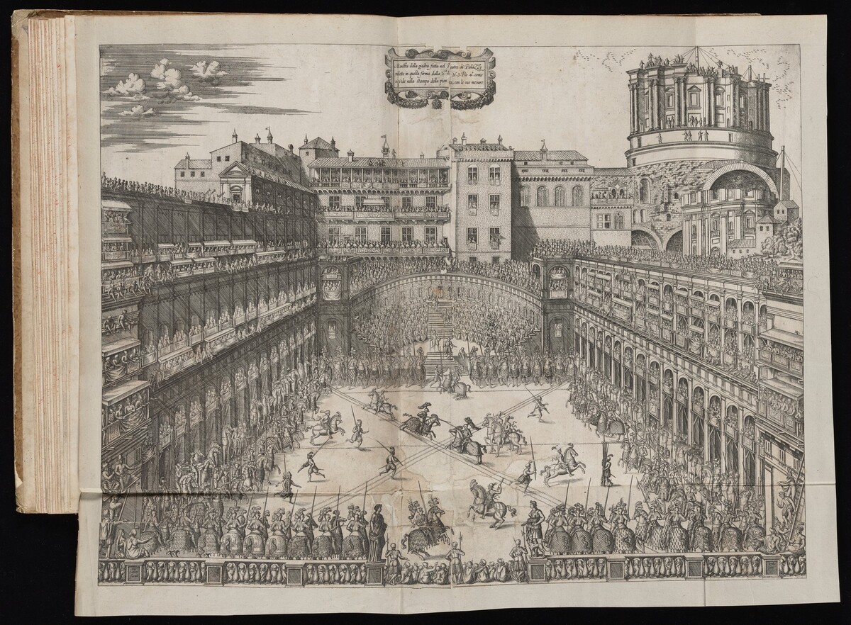 Monstra della Giostra [A Tournament in the Cortile Belvedere] by Monogrammist HCB, published by Antonio Lafreri