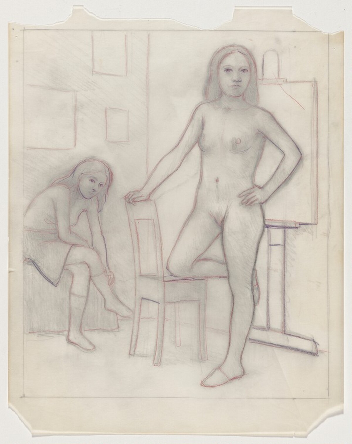 Untitled [Standing Figure with Knee on Chair] [preparatory drawing] by William Bailey