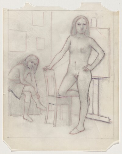 Untitled [Standing Figure with Knee on Chair] [preparatory drawing]