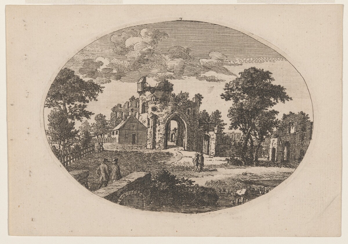 Ruins near a Stream, a Distant Building at the Foot of a Mountain by Paul Sandby