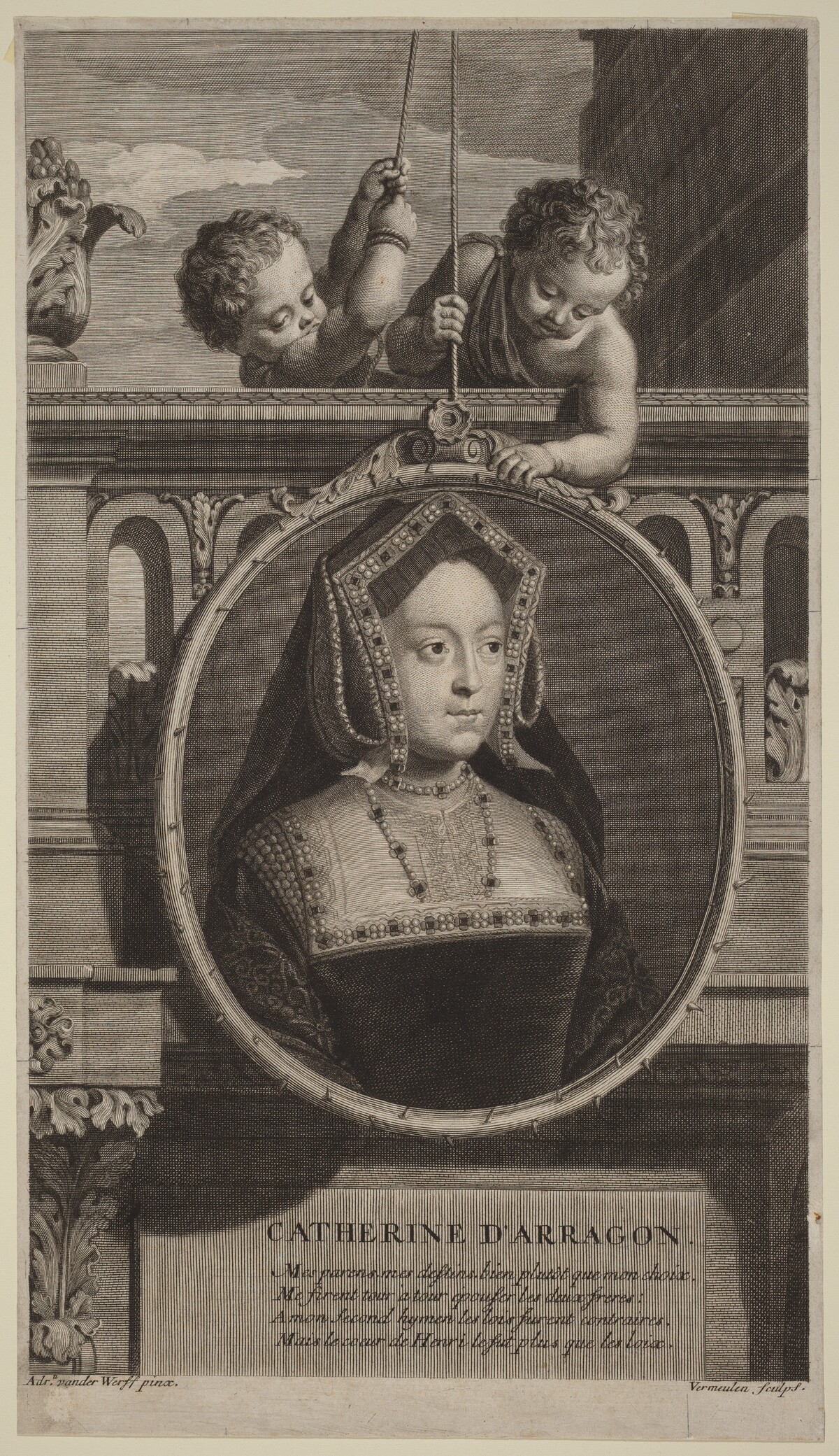 Catherine d'Arragon (Catherine of Aragon) by Cornelis Vermeulen after Adriaen van der Werff