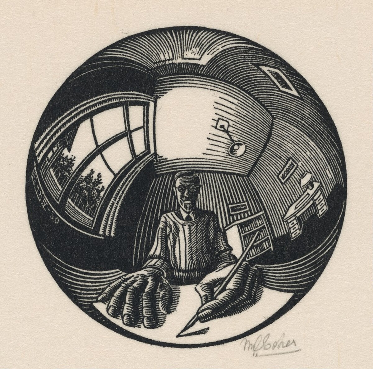 Self-Portrait in Spherical Mirror by M.C. Escher