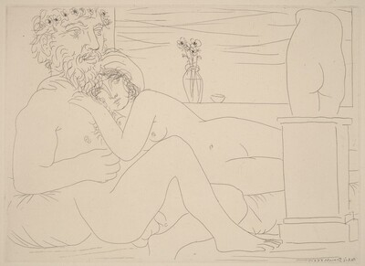 Sculptor Reclining with His Model before a Small Torso (Sculpteur au repos avec son modèle, anémones et Petit Torse)