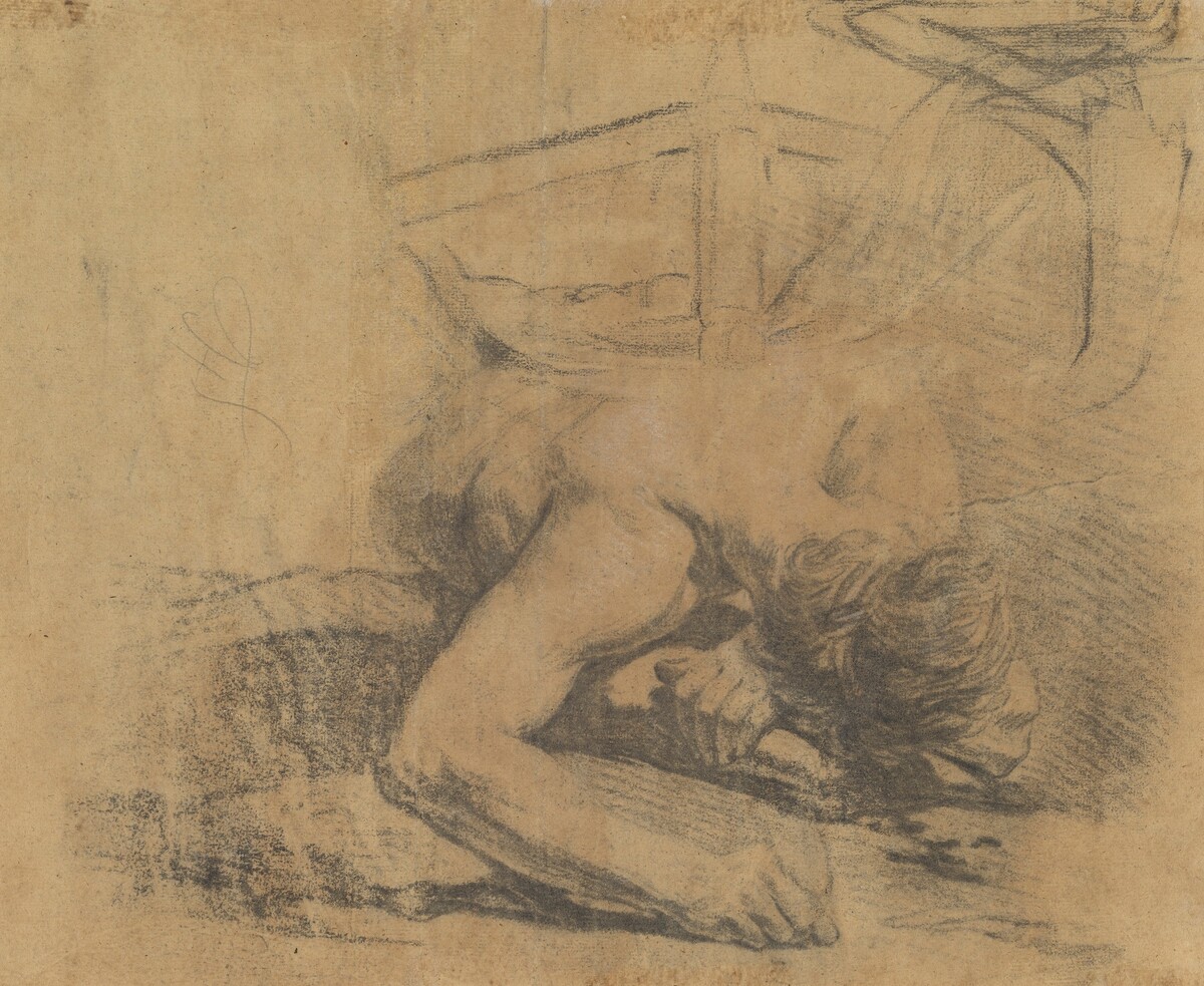 Man Reclining on the Ground and the Corner of a Bed [verso] by Jean-Baptiste Deshays