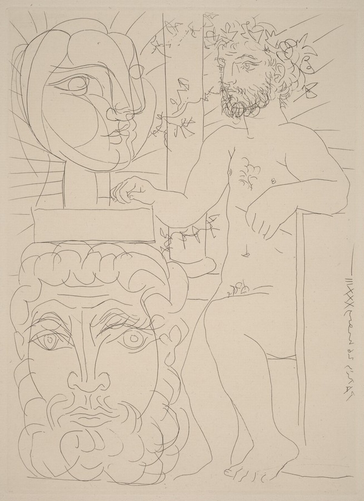 Sculptor with His Self-Portrait Serving as a Pedestal for a Head of Marie-Thérèse (Sculpteur et son autoportrait sculpté servant de socle à une tête de Marie-Thérèse) by Pablo Picasso
