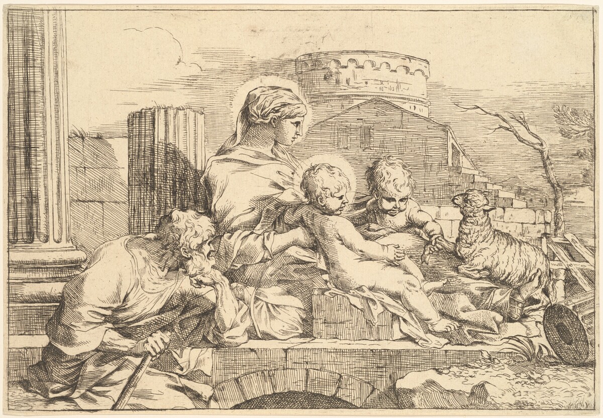 Holy Family Seated on an Arch by Sébastien Bourdon