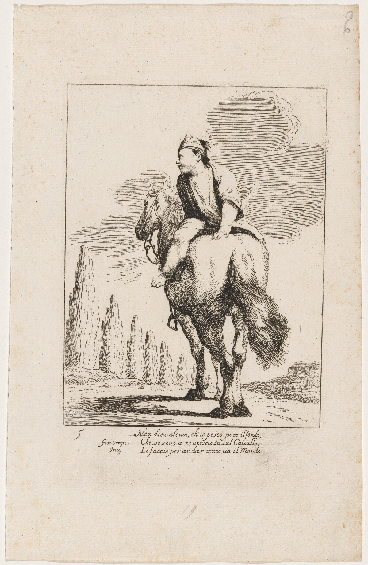 Cacasenno Riding a Horse Backwards by Giuseppe Maria Crespi and Ludovico Mattioli
