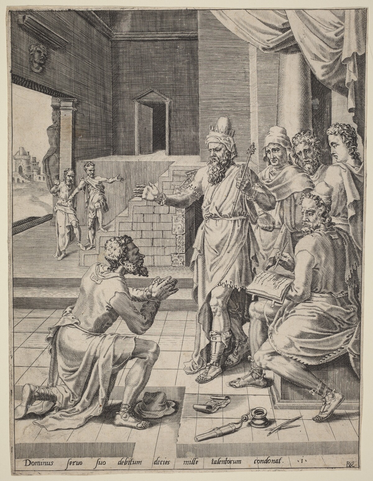 The King Forgiving His Servant His Debt by Dirck Volckertz Coornhert after Maerten van Heemskerck