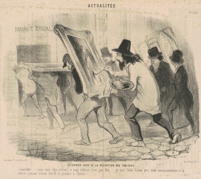 Le dernier jour de la réception des tableaux. Saperlotte . . . Nous voici déjà arrivés et mon tableau n'est pas fini!