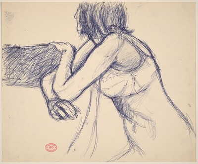 Untitled [model resting her arms on a support]