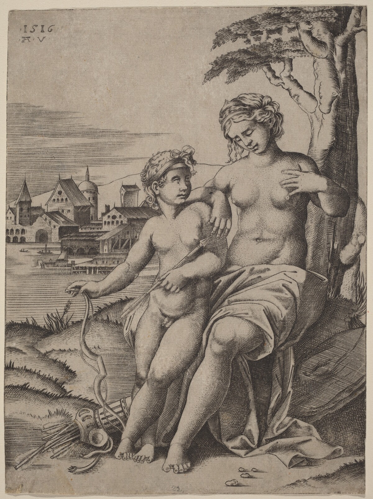 Venus and Cupid by Agostino dei Musi after Raphael