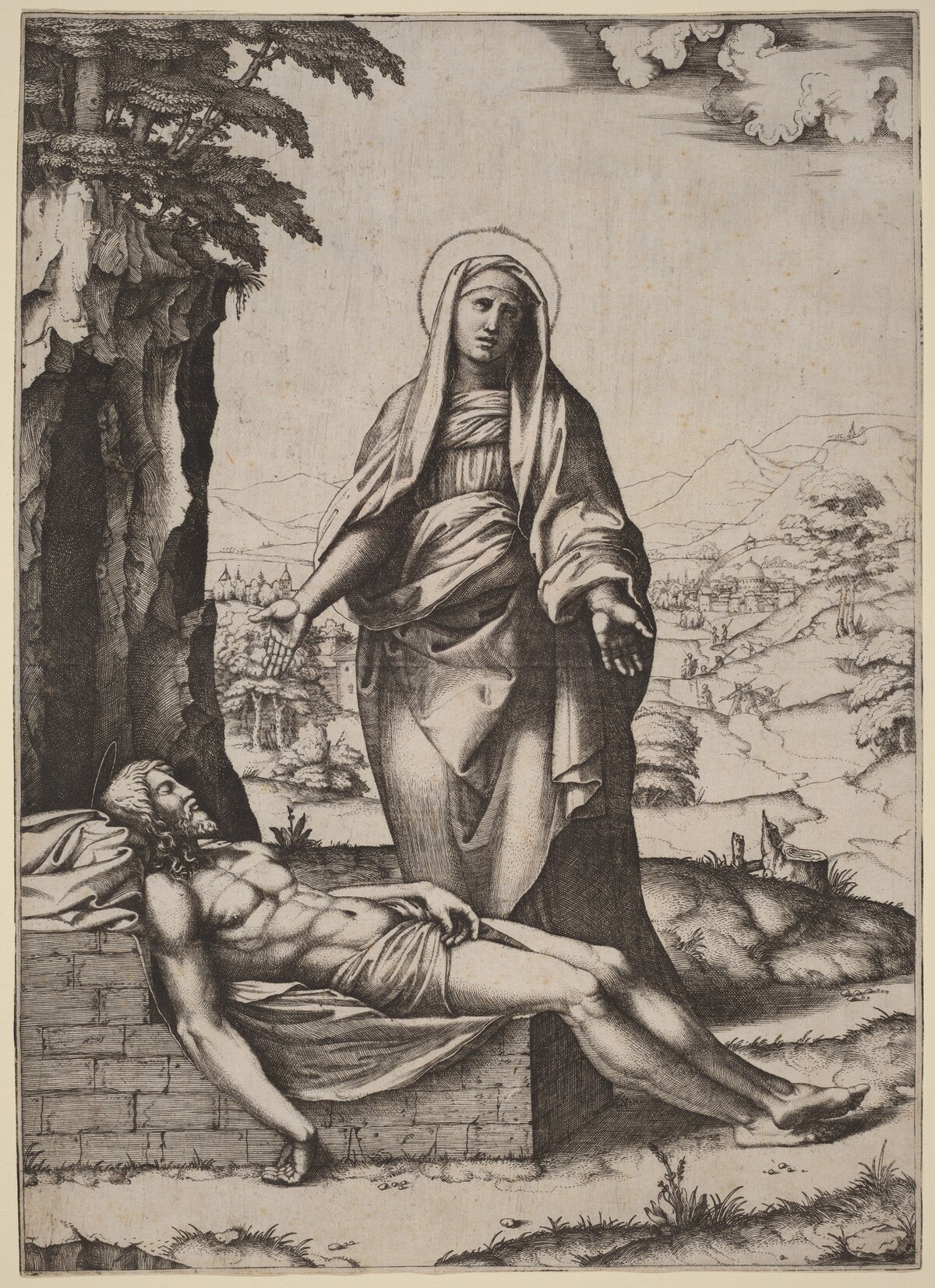 The Lamentation of the Virgin by Marcantonio Raimondi after Raphael