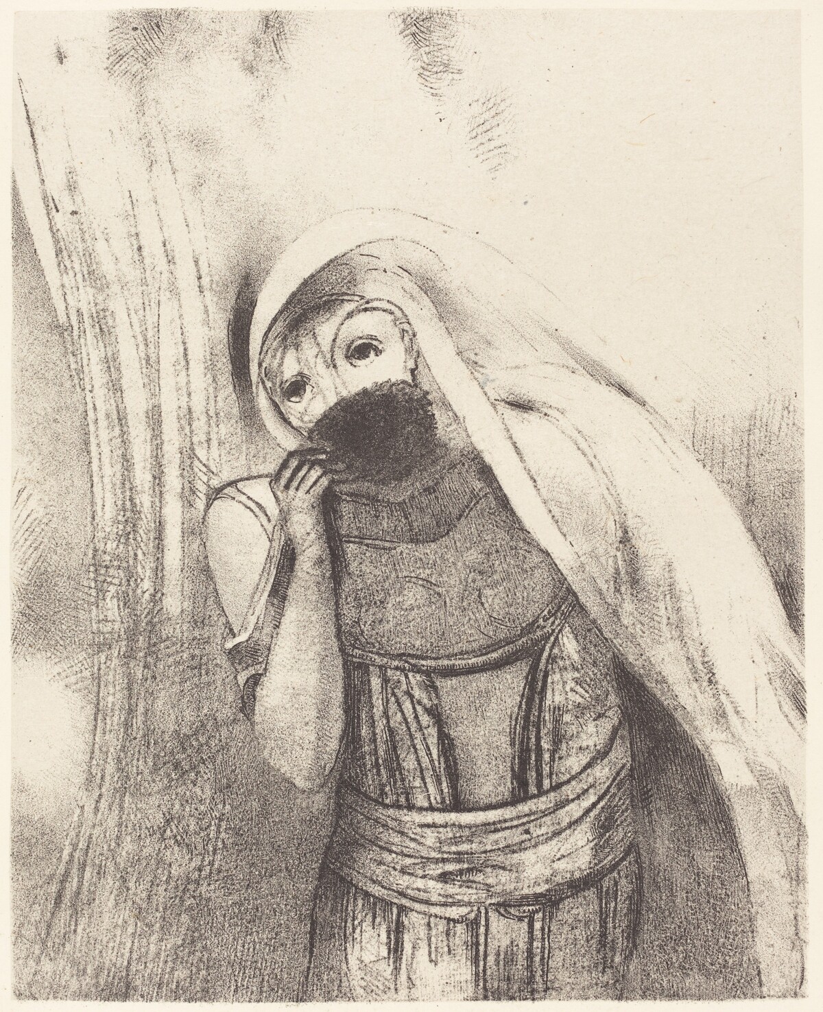 Elle tire de sa poitrine une eponge toute noire, la couvre de baisers (She draws from her bosom a sponge, perfectly black, and covers it with kisses) by Odilon Redon
