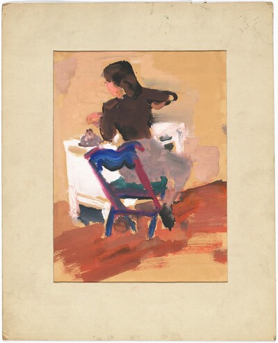Rear View of a Woman Seated at a Desk