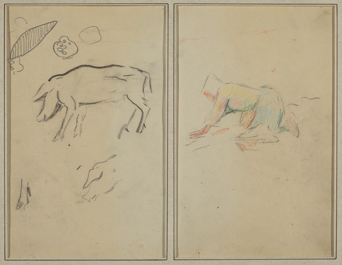A Pig; Breton Peasant Kneeling [verso] by Paul Gauguin