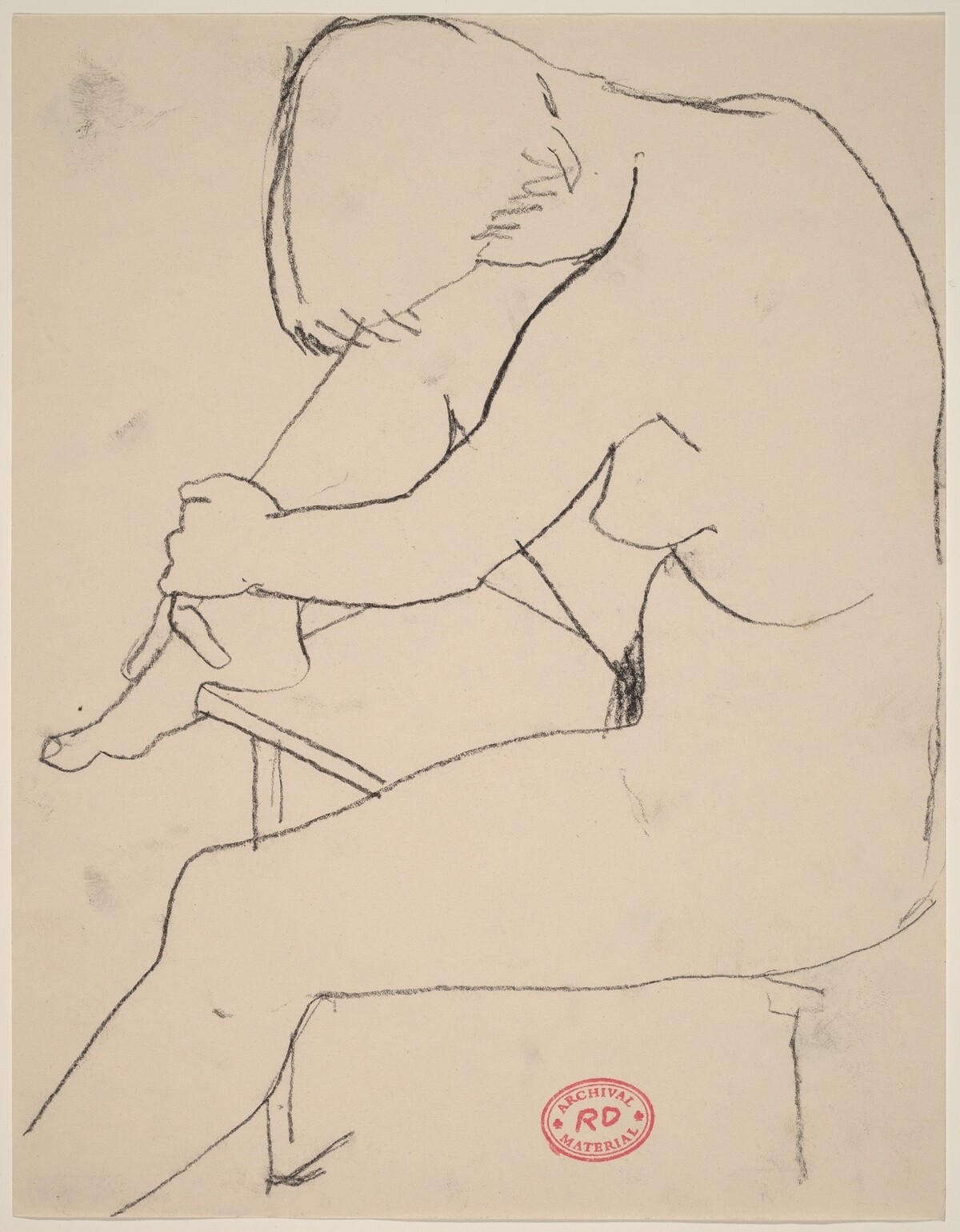 Untitled [nude seated with her foot on bench] by Richard Diebenkorn