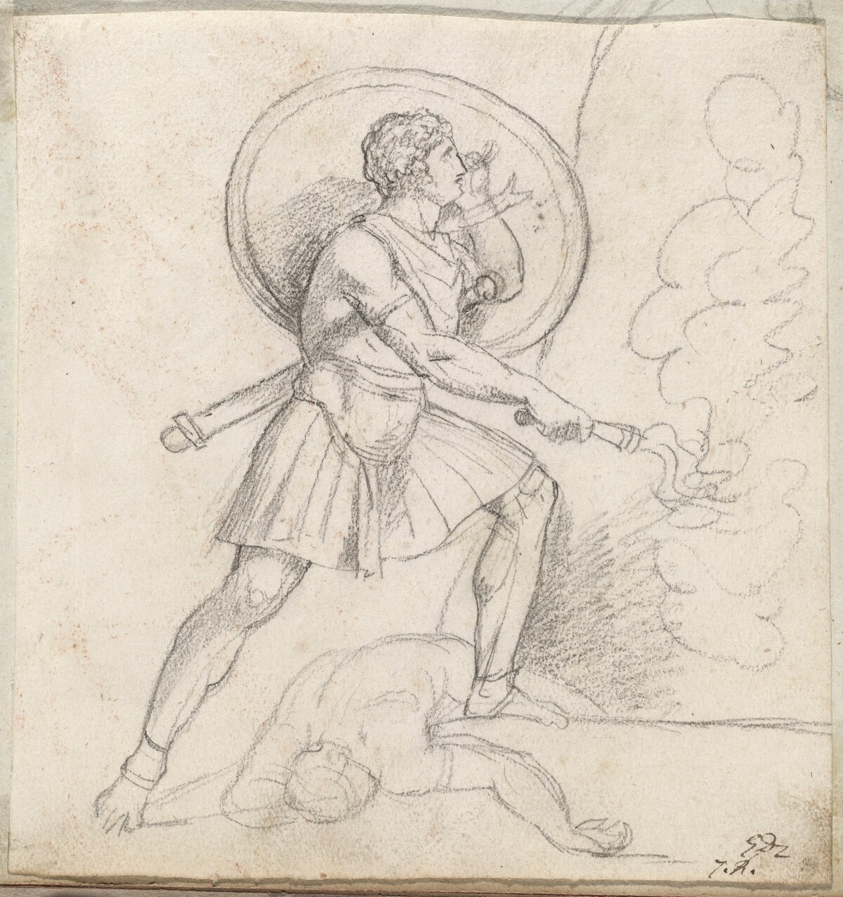 Warrior with a Shield and Torch by Jacques-Louis David