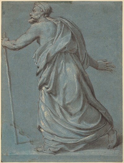 Study of a Man Walking towards the Left Holding a Staff