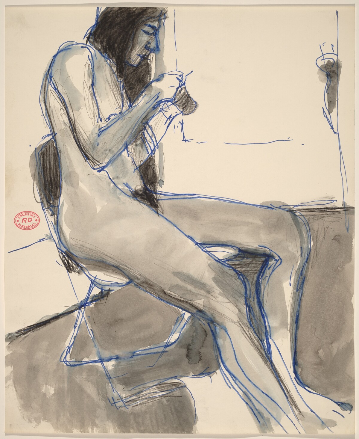Untitled [seated female nude holding and examining an object] by Richard Diebenkorn