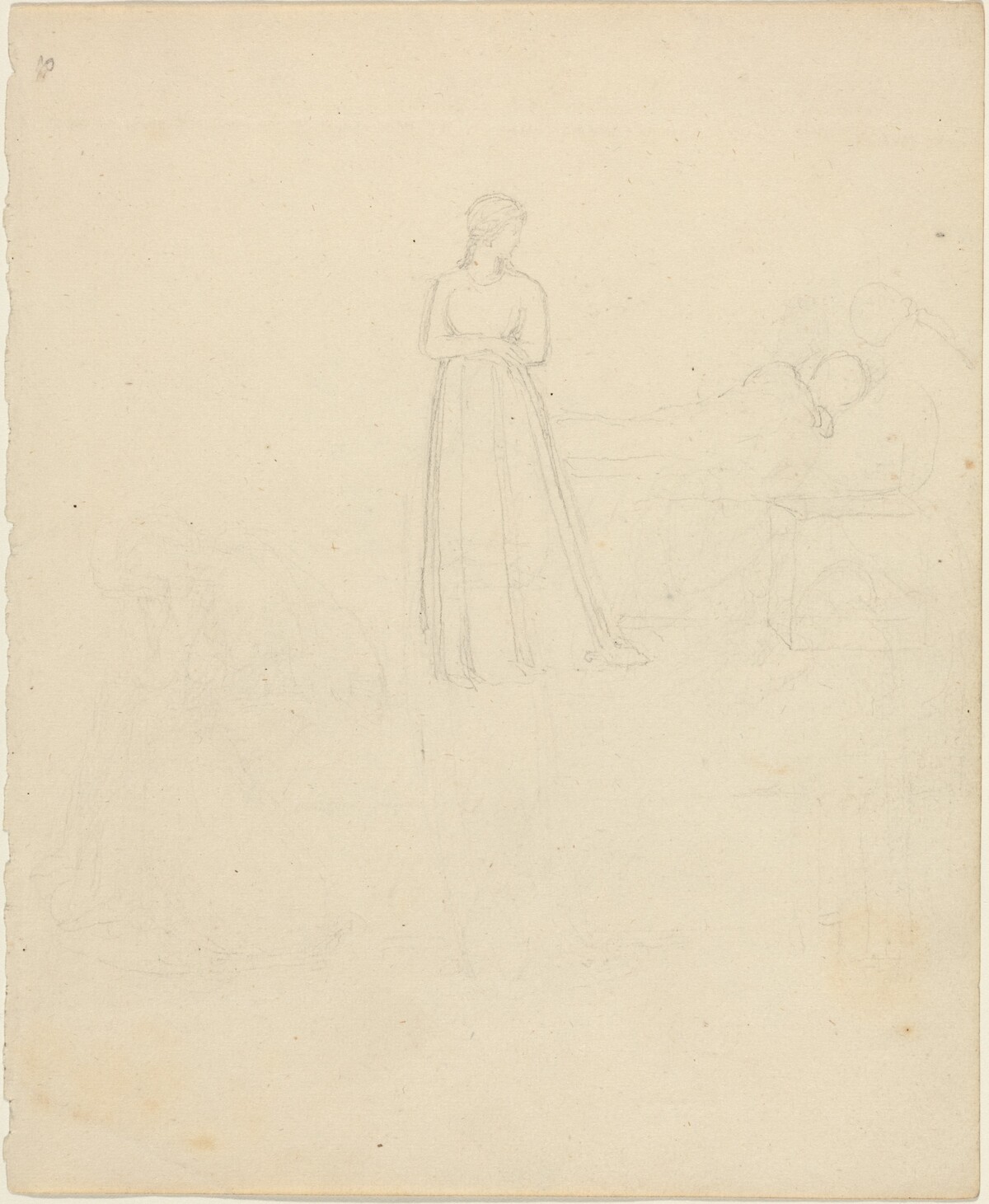 Standing Female Figure Looking at Reclining and Seated Figures by John Flaxman