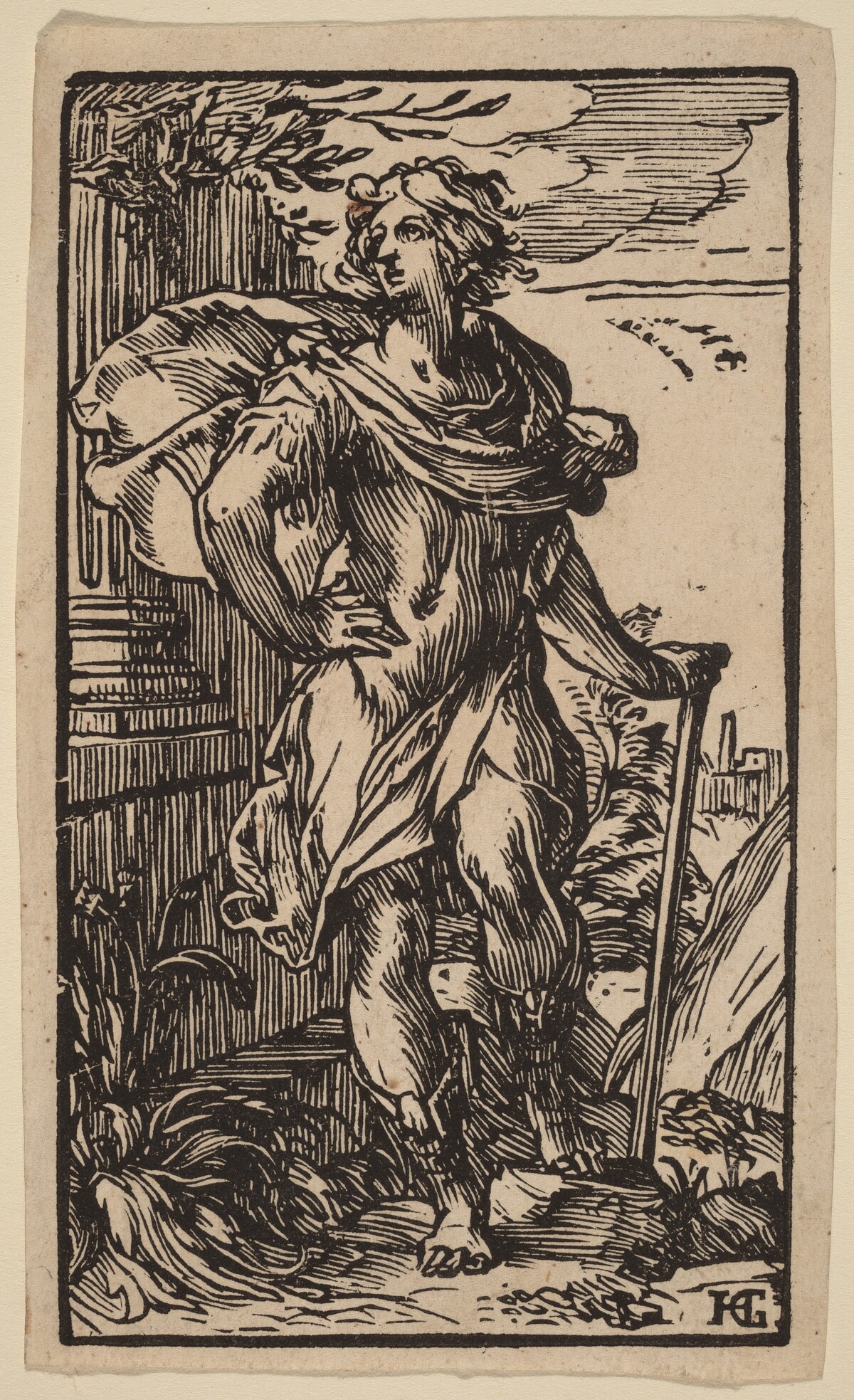 Standing Young Man with a Cane by Hendrik Goltzius