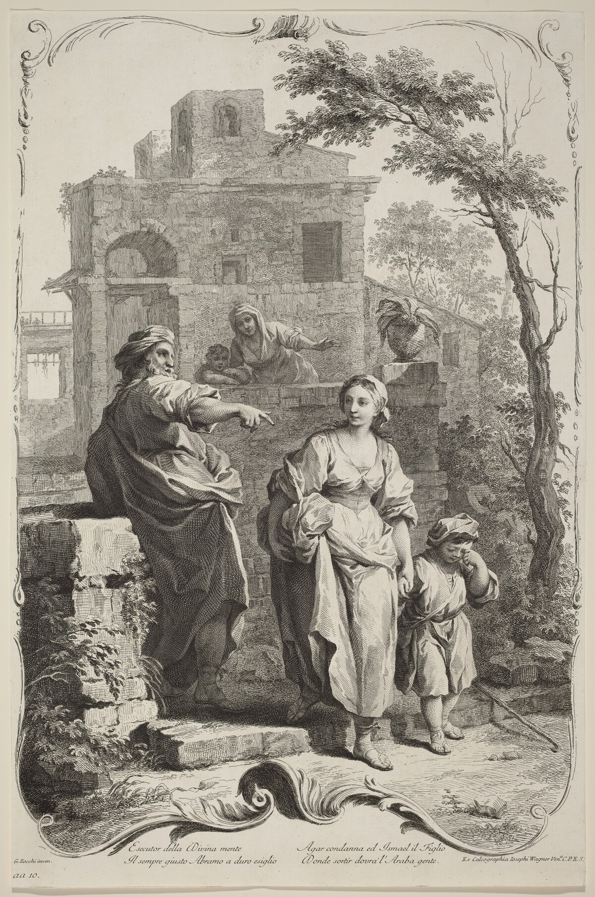 Abraham Dismissing Hagar by Joseph Wagner (publisher) after Giuseppe Zocchi