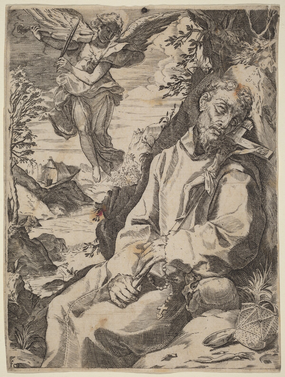 Saint Francis Consoled by the Musical Angel by Attributed to Francesco Carracci after Agostino Carracci