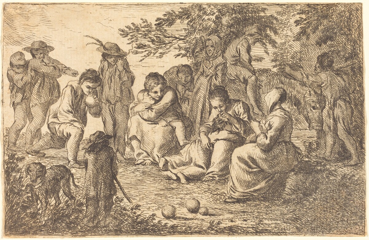 Children with Donkey and Dog in a Clearing by Pierre Parrocel