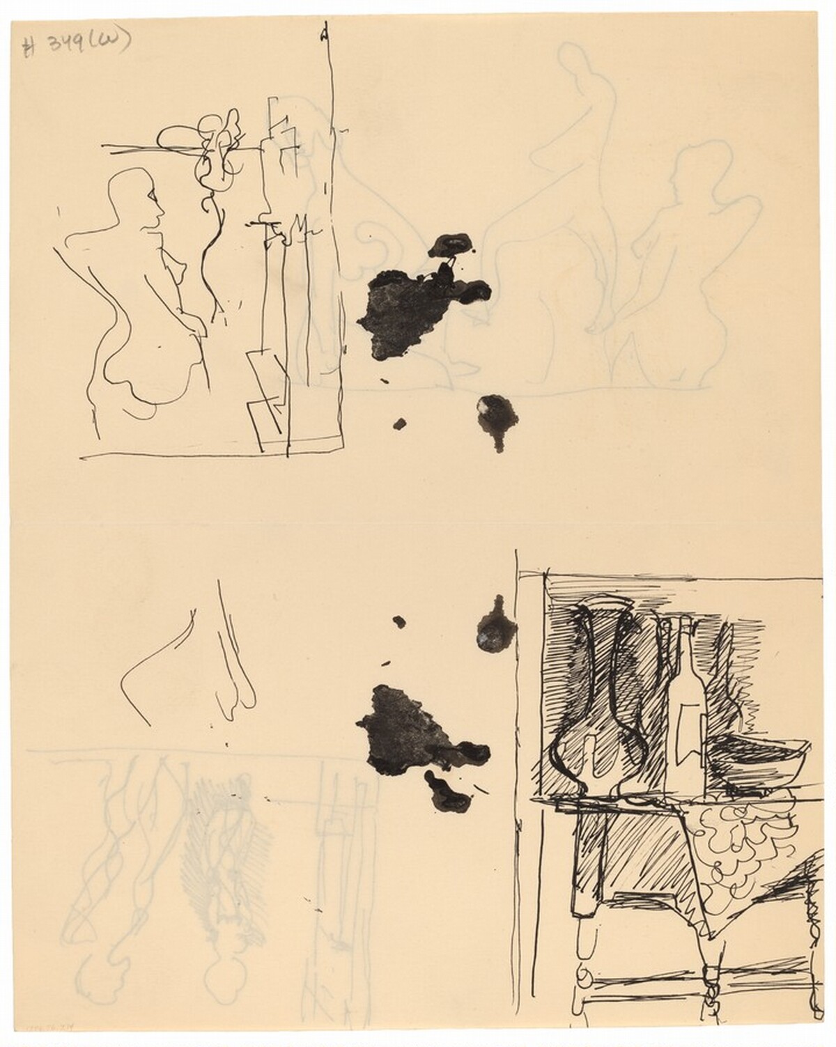 Two Sketches: Nude in an Interior and Still Life with Bottles and Vase [verso] by Mark Rothko